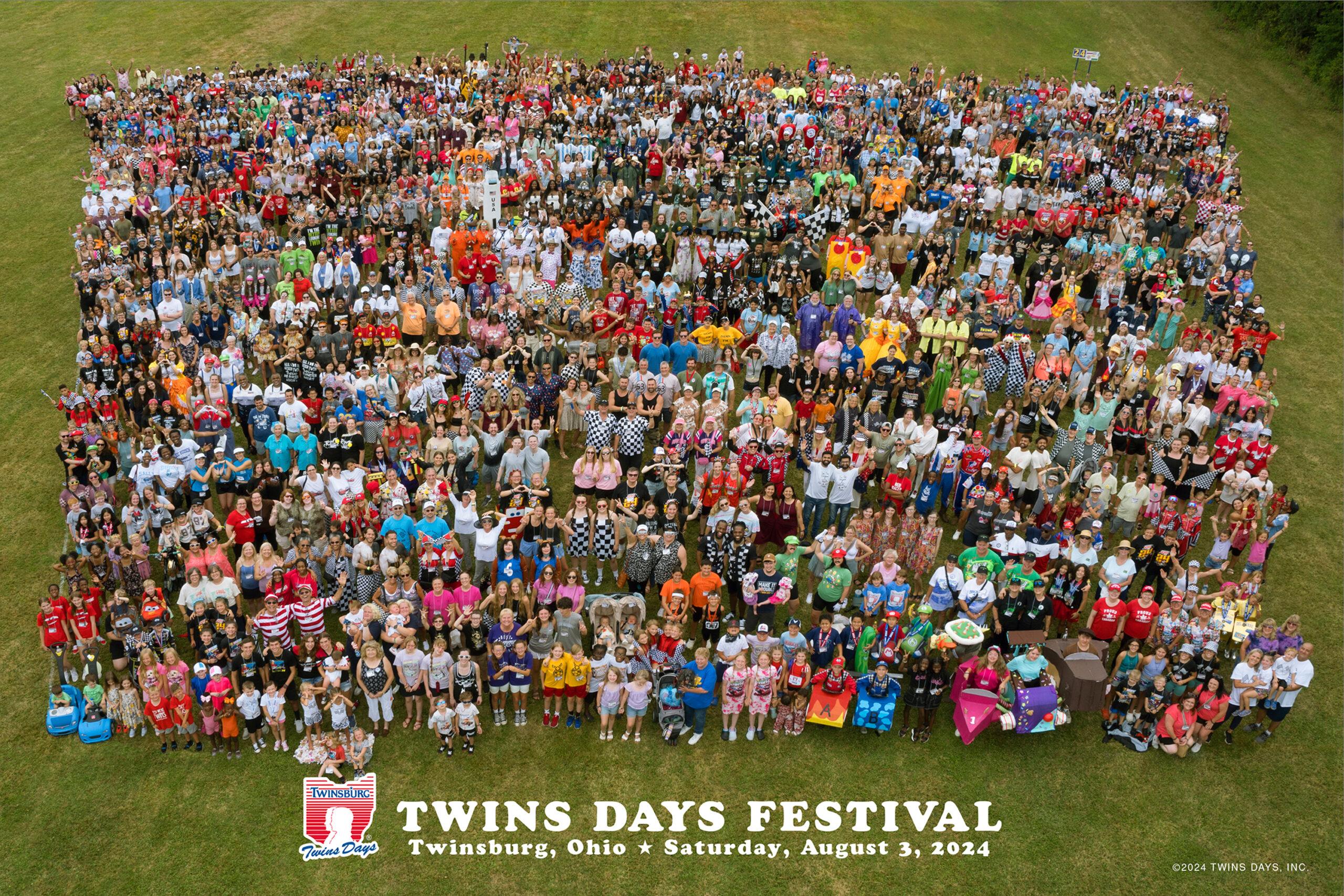 The official Twins Days group photo from 2024 shows an aerial photo of thousands of twins.